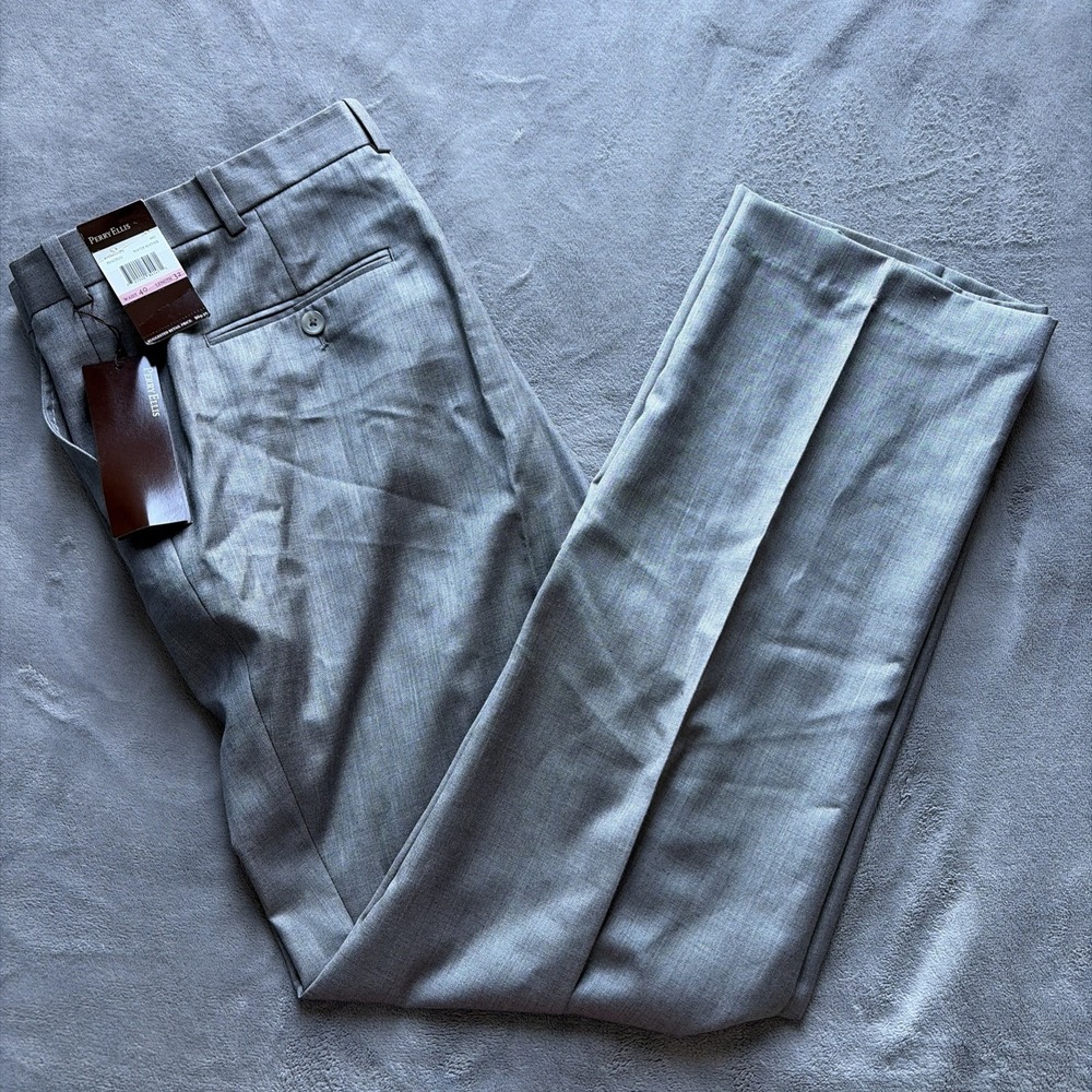 PERRY ELLIS Dress Pants Mens 40x32 Gray Pewter Heather Slacks NWT